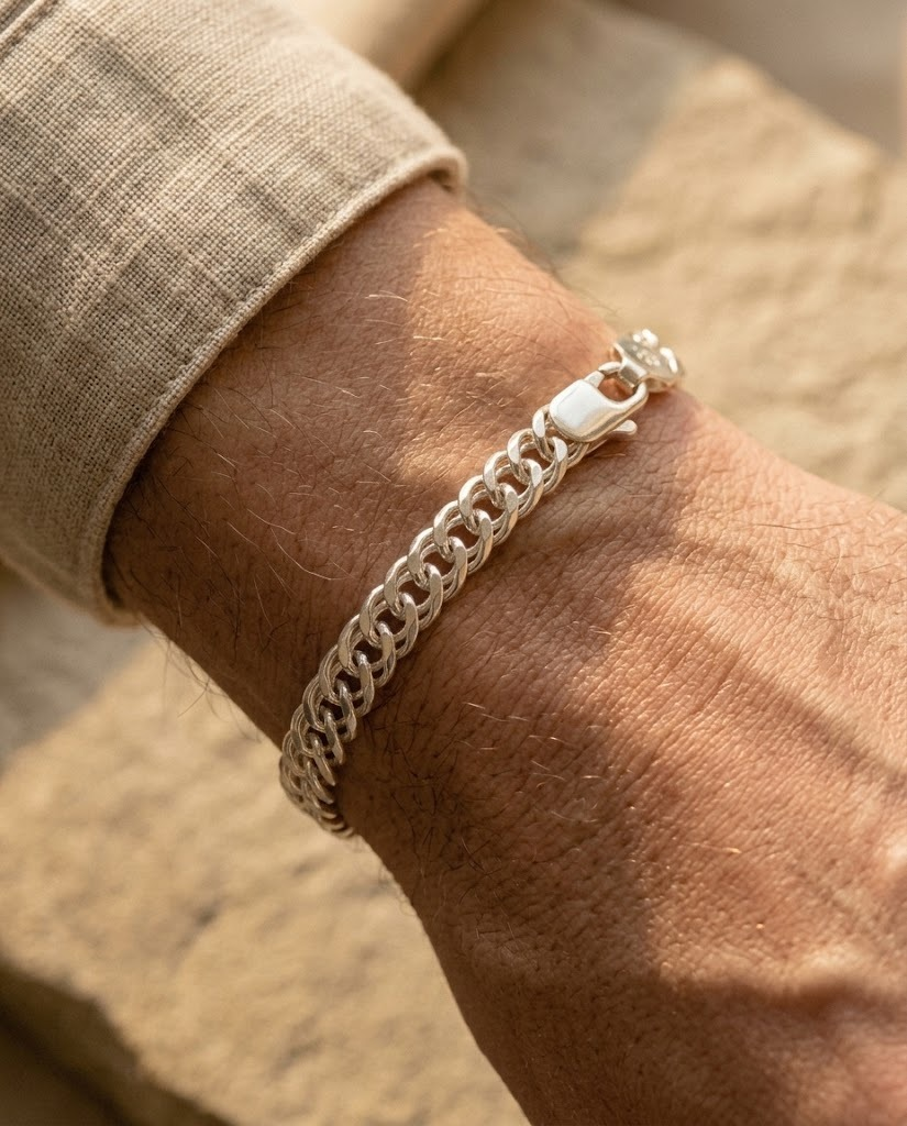 Pulsera Hombre Doble Eslabón en Plata 925