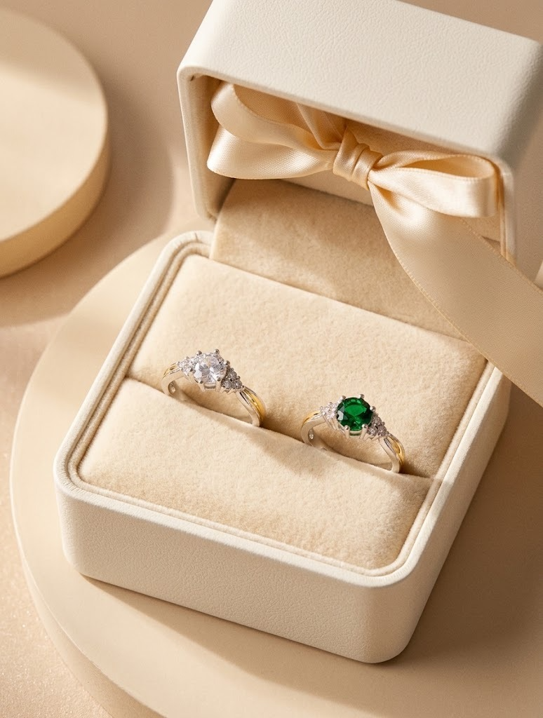 Anillo Solitario Oro, Plata y Circones